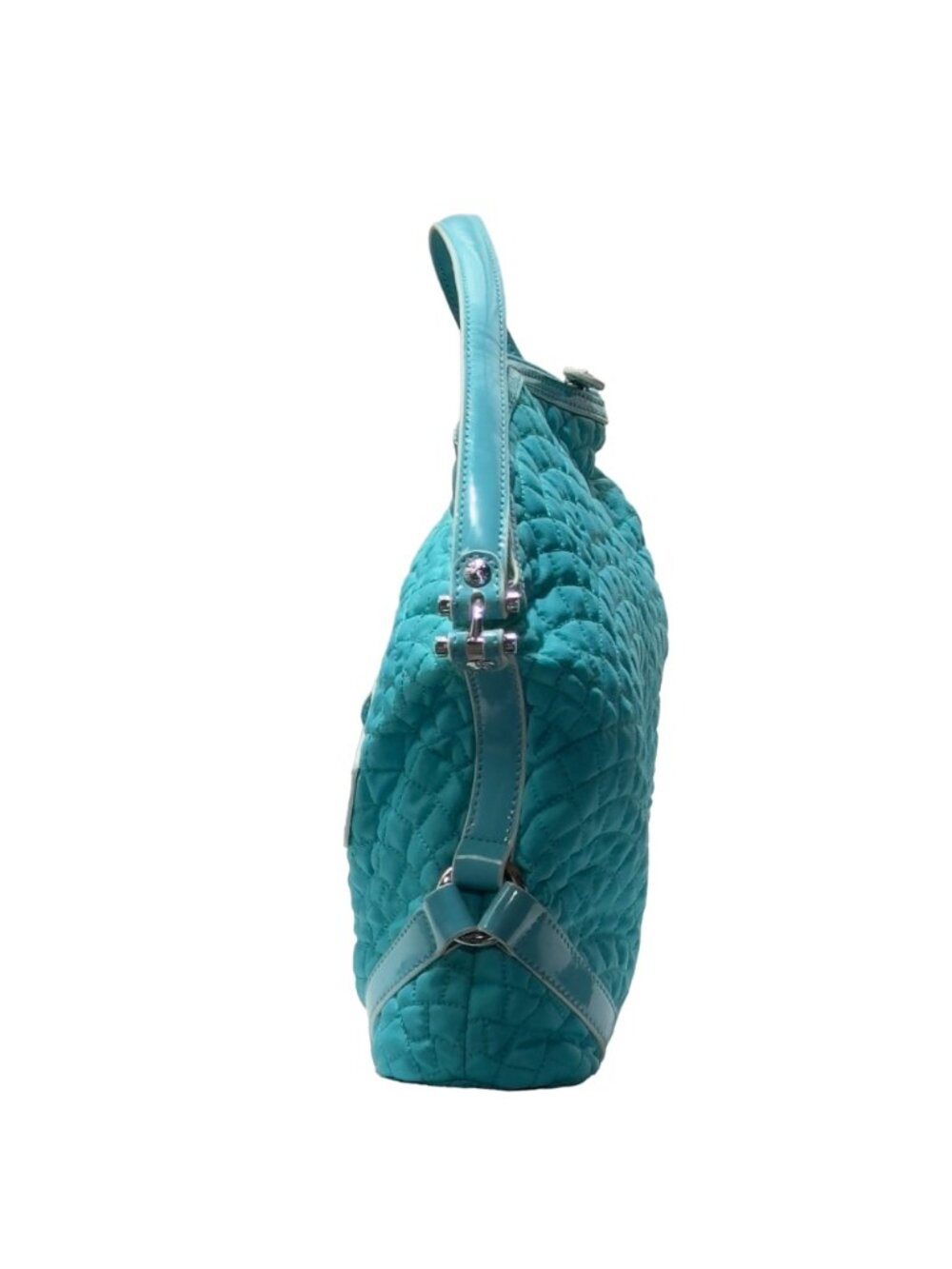 VERA BRADLEY Women's Handbag Blue Quilted Fabric Patent Leather Trim Zip Pocket - Picture 6 of 16